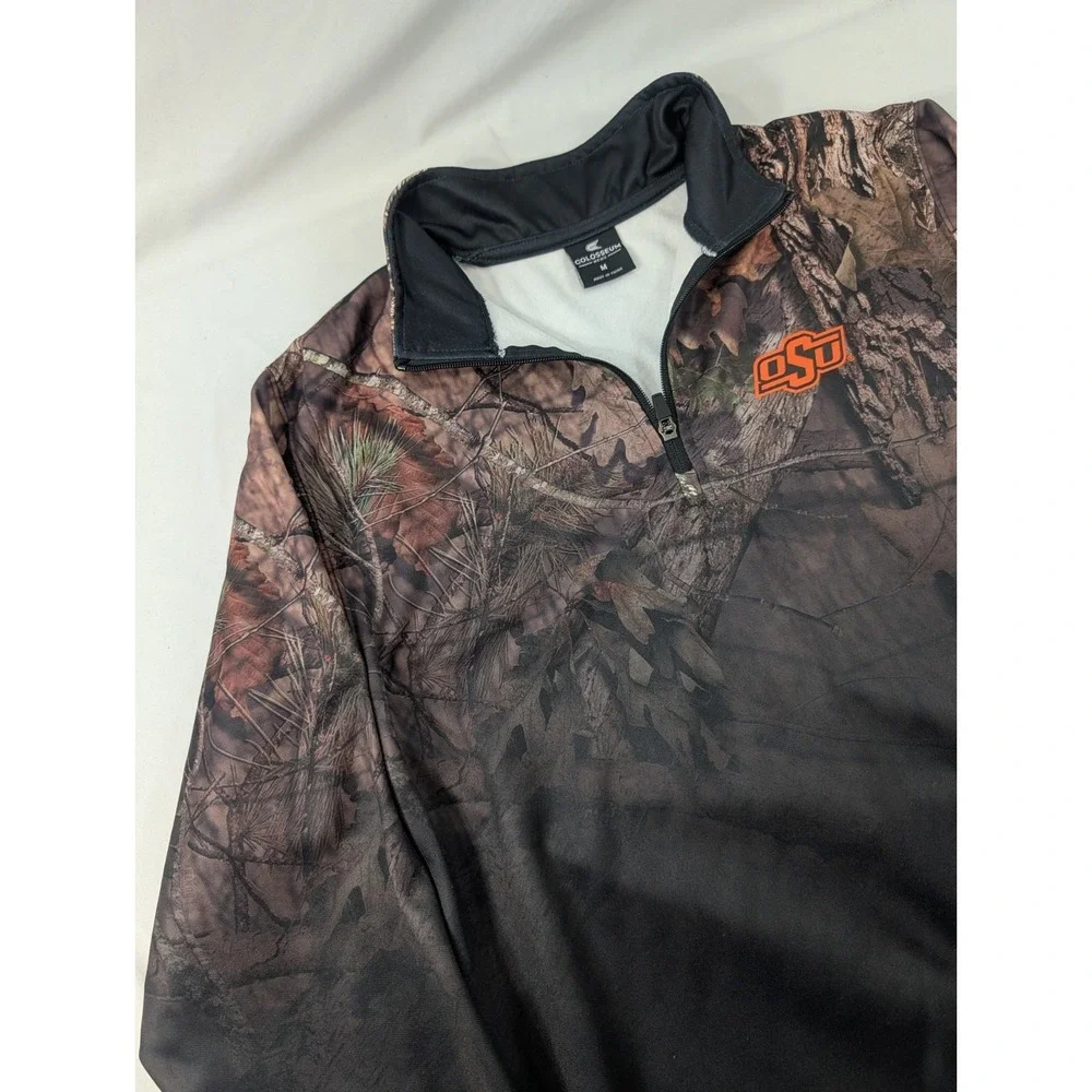 Oklahoma State Quarter Zip Jacket Mens Medium Camo Colosseum Hunting Camo